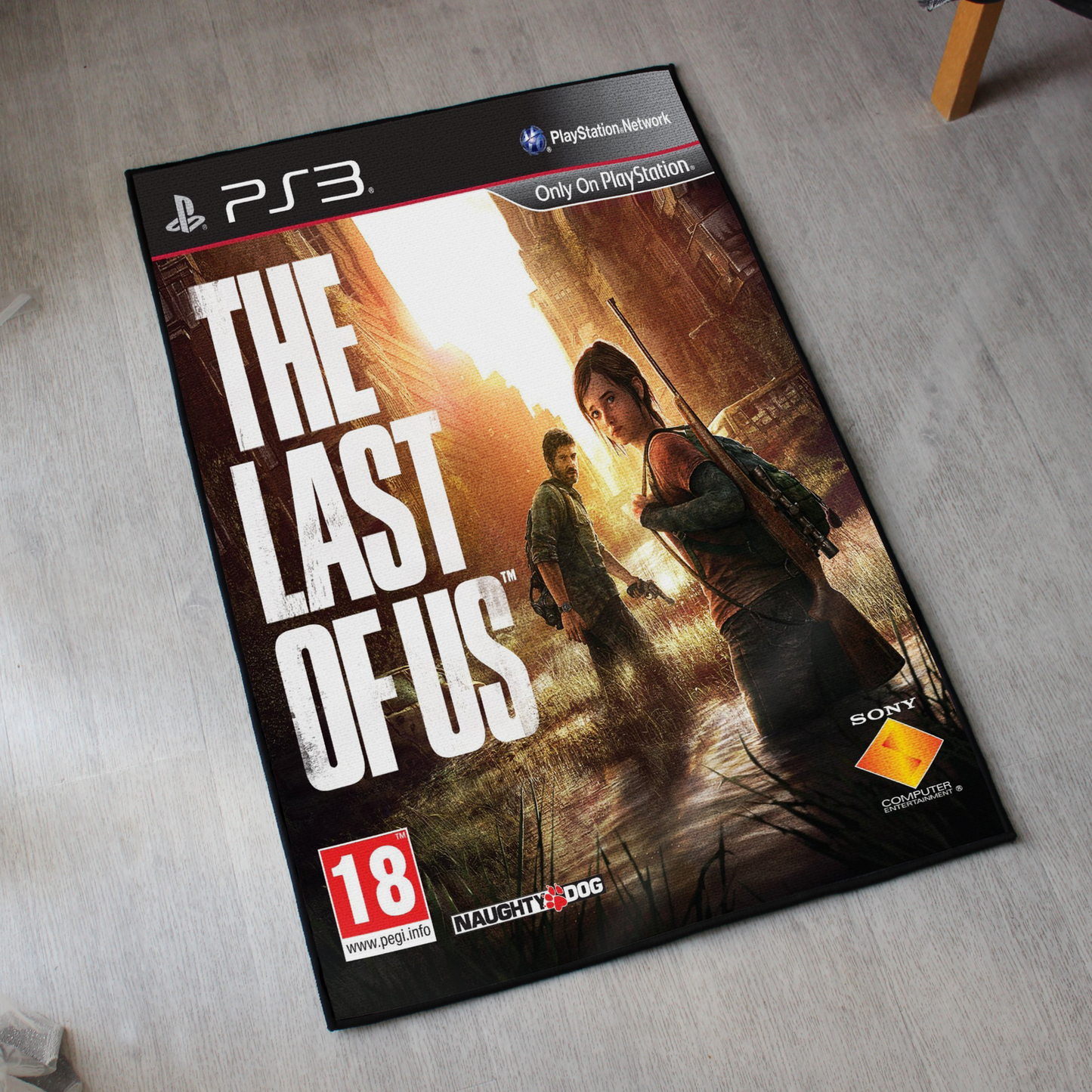 The Last of Us rug with PS3 cover art video game decor