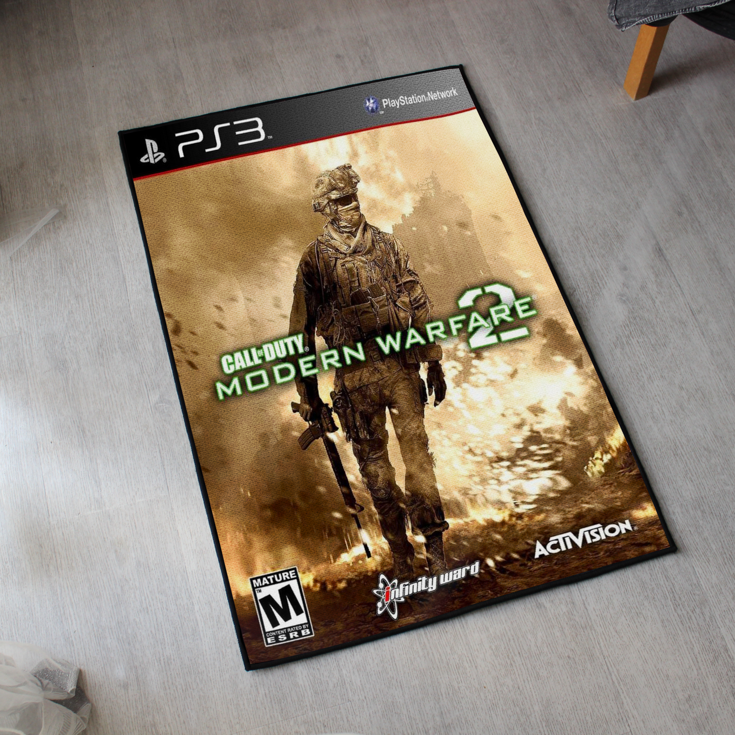 Call of Duty MW2 rug with PS3 cover art design for gamers
