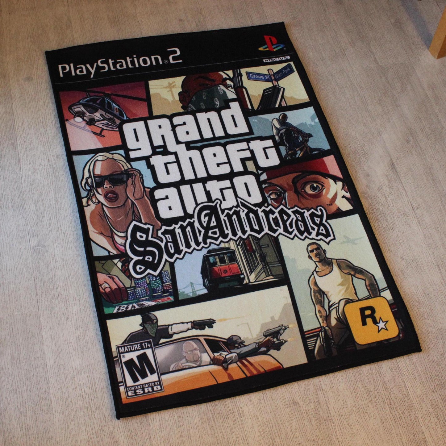 GTA San Andreas Rug - PS2 Video Game Cover Carpet - Rockstar Games Art - GTA Playstation Video Game - Gaming Room Decor - Soft Floor Cover