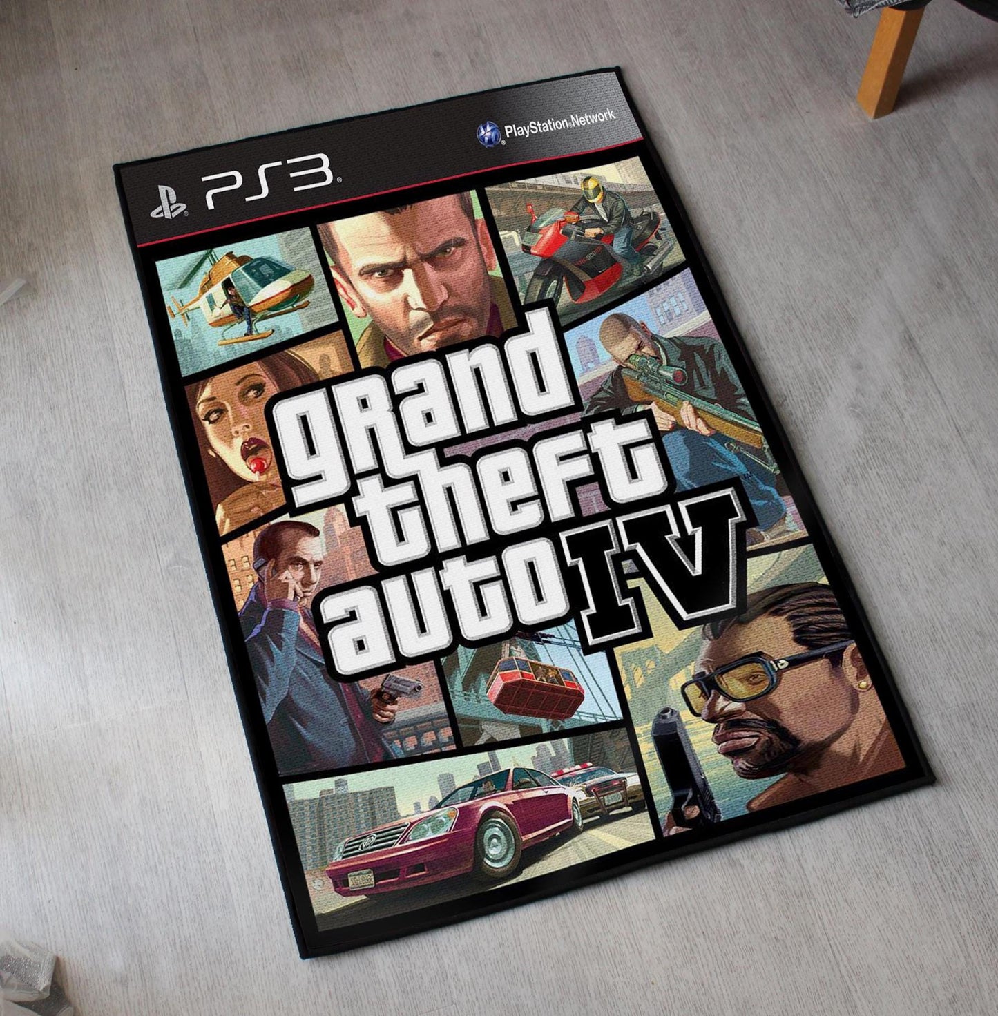GTA 4 Rug - PS3 Video Game Cover - Grand Theft Auto IV Carpet - Rockstar Games Art - GTA Playstation Video Game Fan Mat - Soft Floor Cover