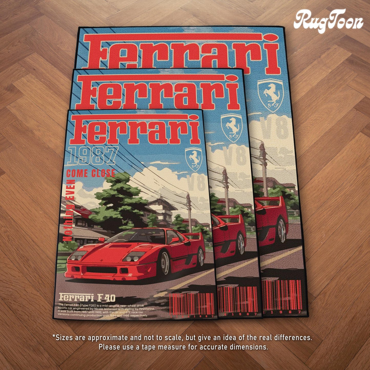 F40 Rug - Sports Car Fan Art Carpet - Italian F40 Cover Art - Classic Car Inspired Mat - Luxury Car Art - Soft Floor Cover