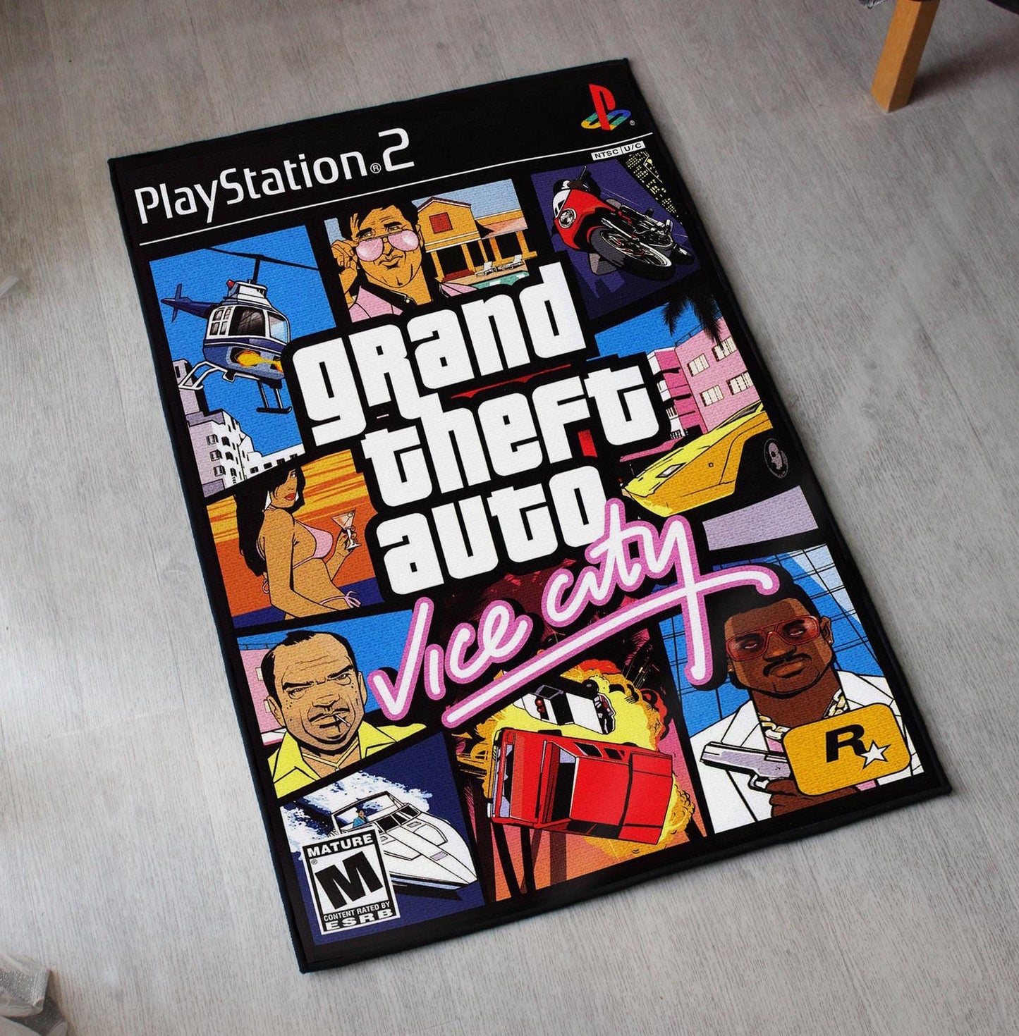 GTA Vice City Rug - PS2 Video Game Cover Carpet - Grand Theft Auto Art - Rockstar Games Art- GTA Playstation Video Game - Soft Floor Cover