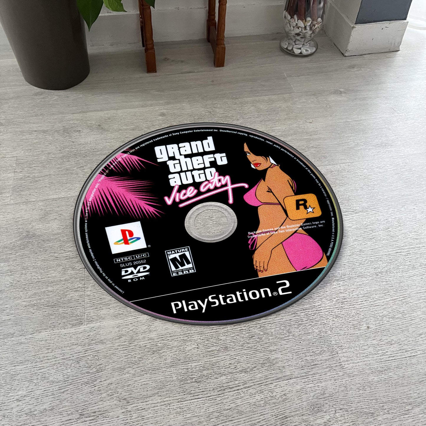 GTA Vice City Disc Rug - Rockstar Games PS2 Xbox 360 Carpet - Gamer Room Decor - Retro Game Mat - Video Game Fan Art