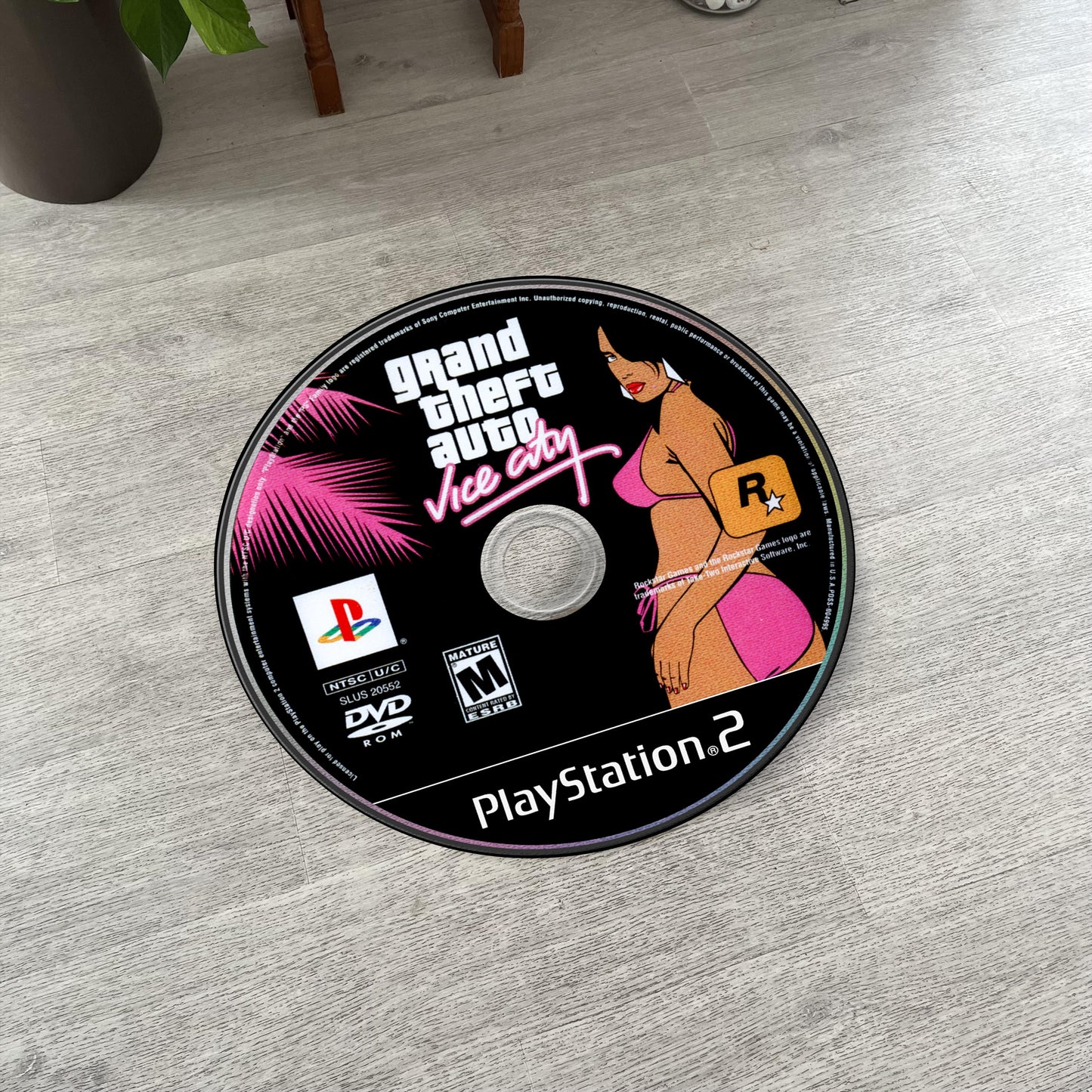 GTA Vice City Disc Rug - Rockstar Games PS2 Xbox 360 Carpet - Gamer Room Decor - Retro Game Mat - Video Game Fan Art