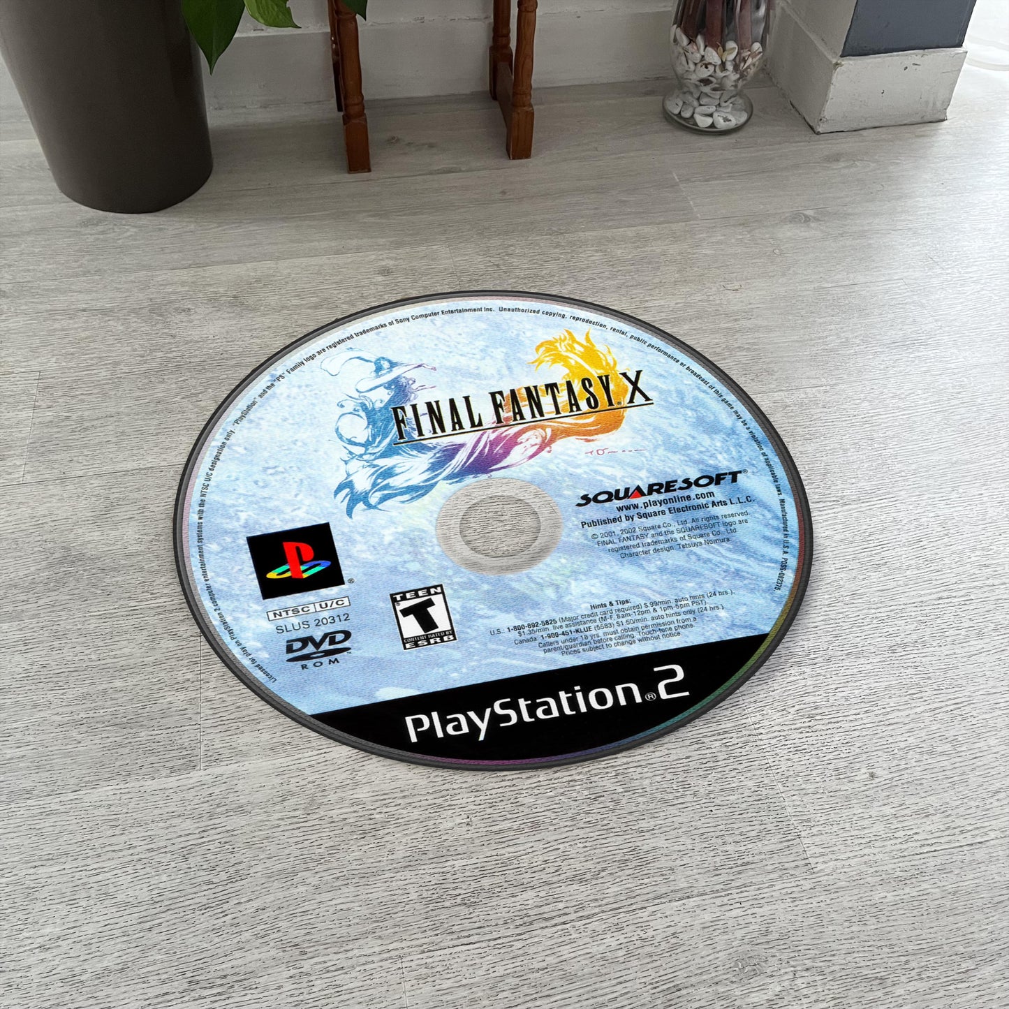 Final Fantasy X Disc Rug - PS2 Video Game Carpet - Fantasy RPG Decor - Gamer Room Mat - Retro Game Fan Art - Final Fantasy X Carpet