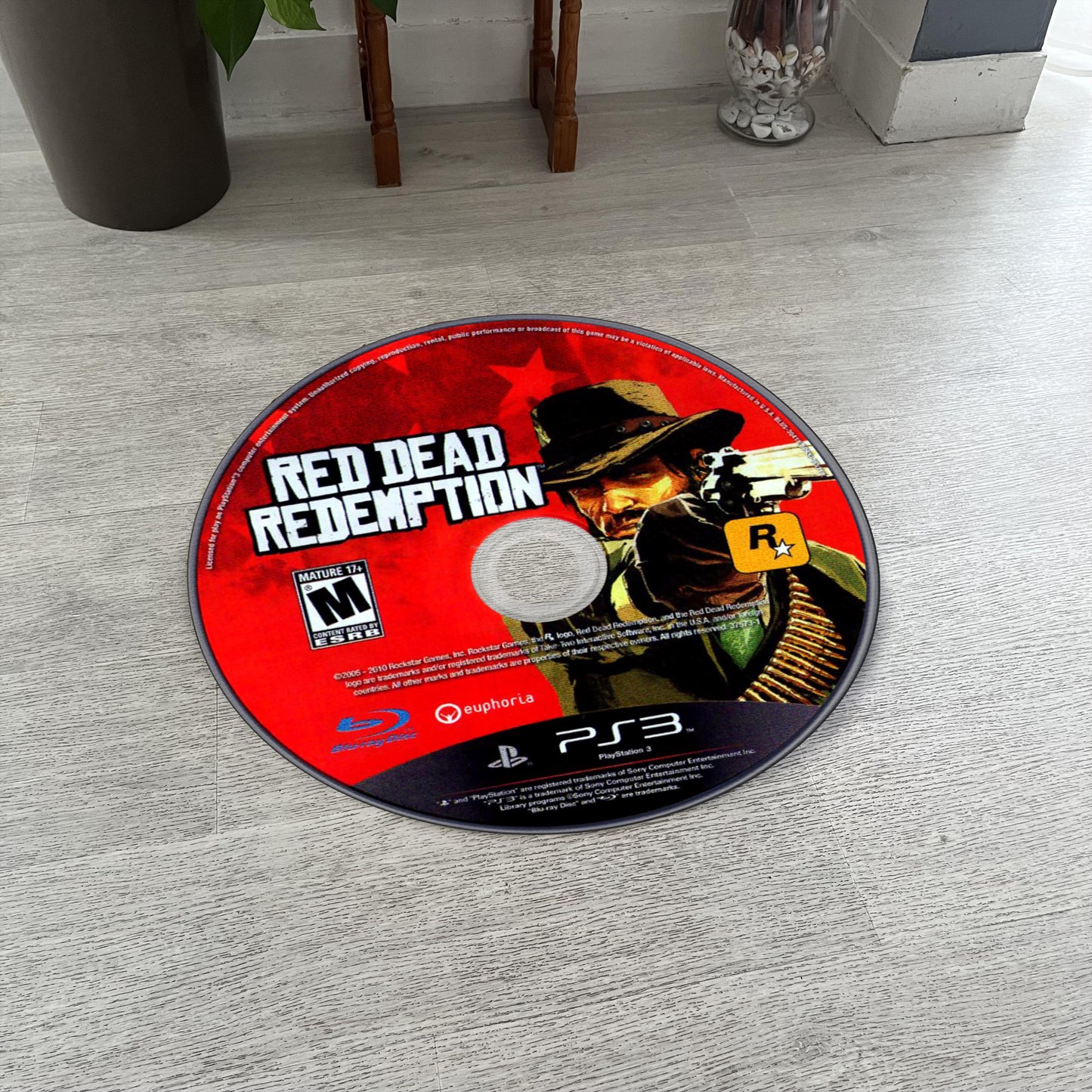 Red Dead Redemption Disc Rug - Rockstar Games PS2 Carpet - Cowboy Game Decor - Western Video Game Mat - Retro Game Fan Art