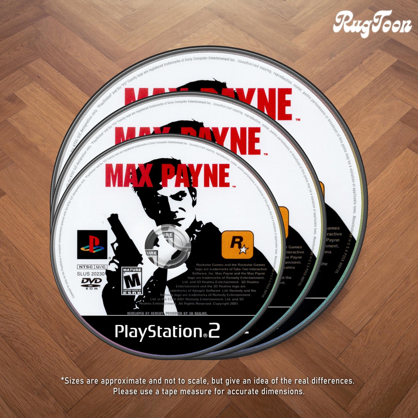 Max Payne Disc Rug - Rockstar Games PS2 Xbox 360 Carpet - Gamer Room Decor - Noir Game Mat - Video Game Fan Art - Bullet Time Style