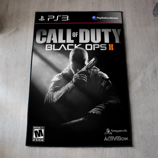 Call of Duty Black Ops 2 rug with PS3 and Xbox 360 cover art design