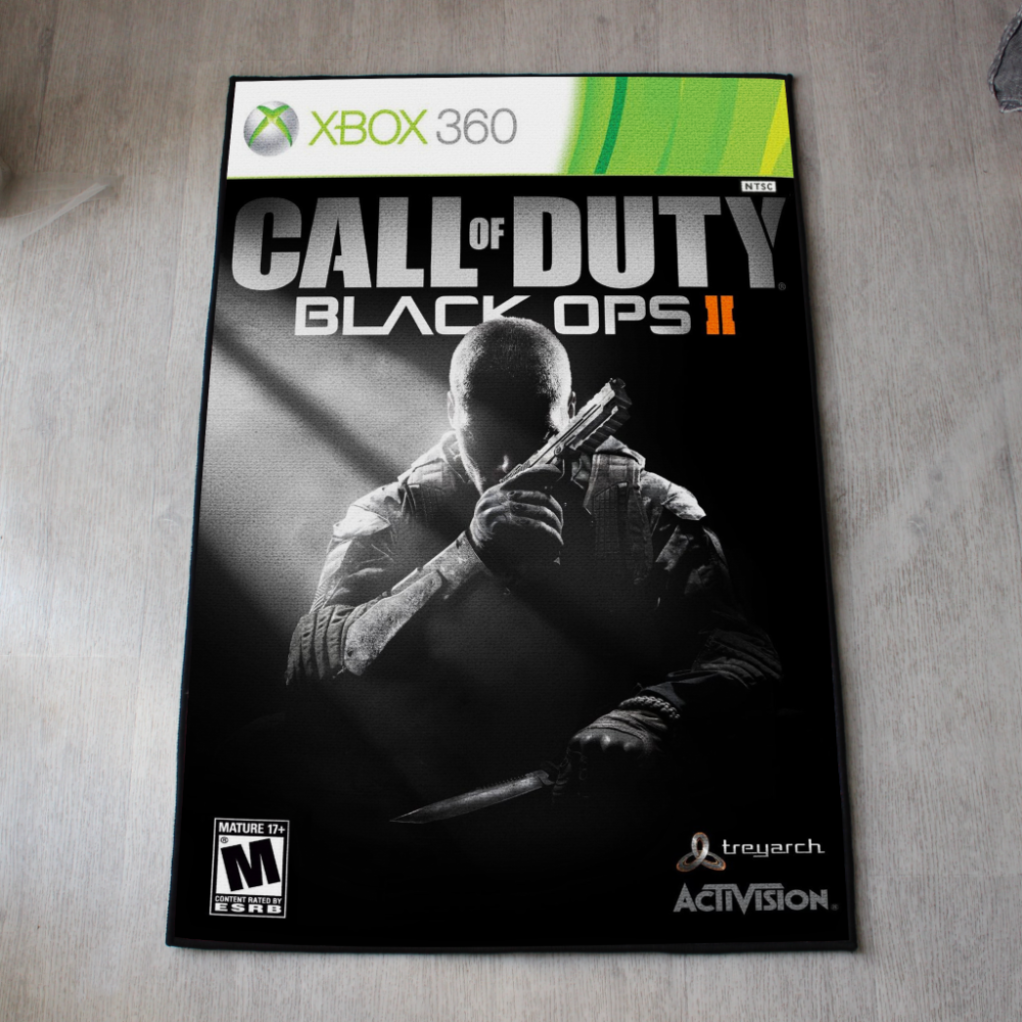 Call of Duty Black Ops 2 rug with PS3 and Xbox 360 cover art design