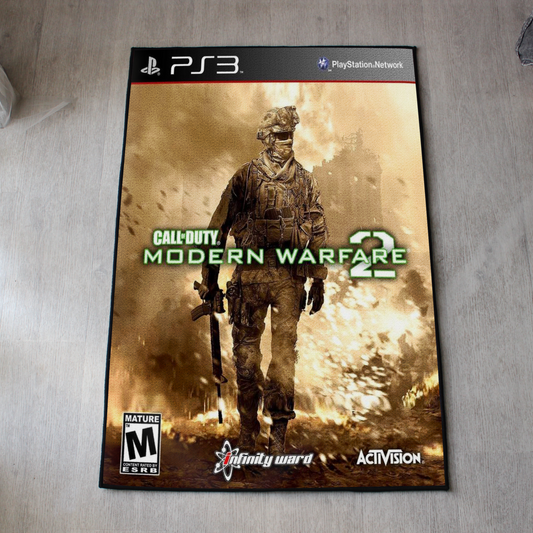 Call of Duty MW2 rug with PS3 cover art design for gamers