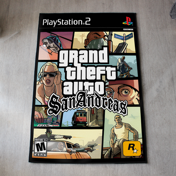 GTA San Andreas rug with PS2 video game cover art design