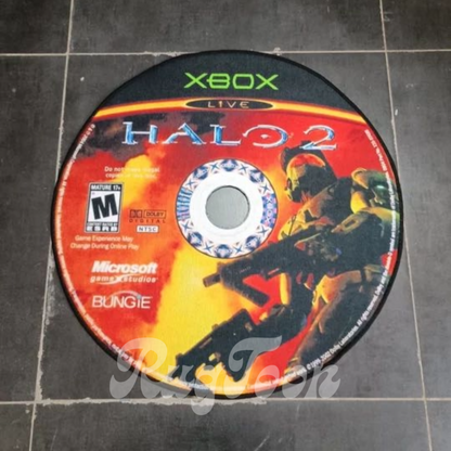 Halo 2 disc rug with Xbox 360 game-inspired design