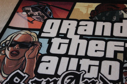 GTA San Andreas Rug - PS2 Video Game Cover Carpet - Rockstar Games Art - GTA Playstation Video Game - Gaming Room Decor - Soft Floor Cover