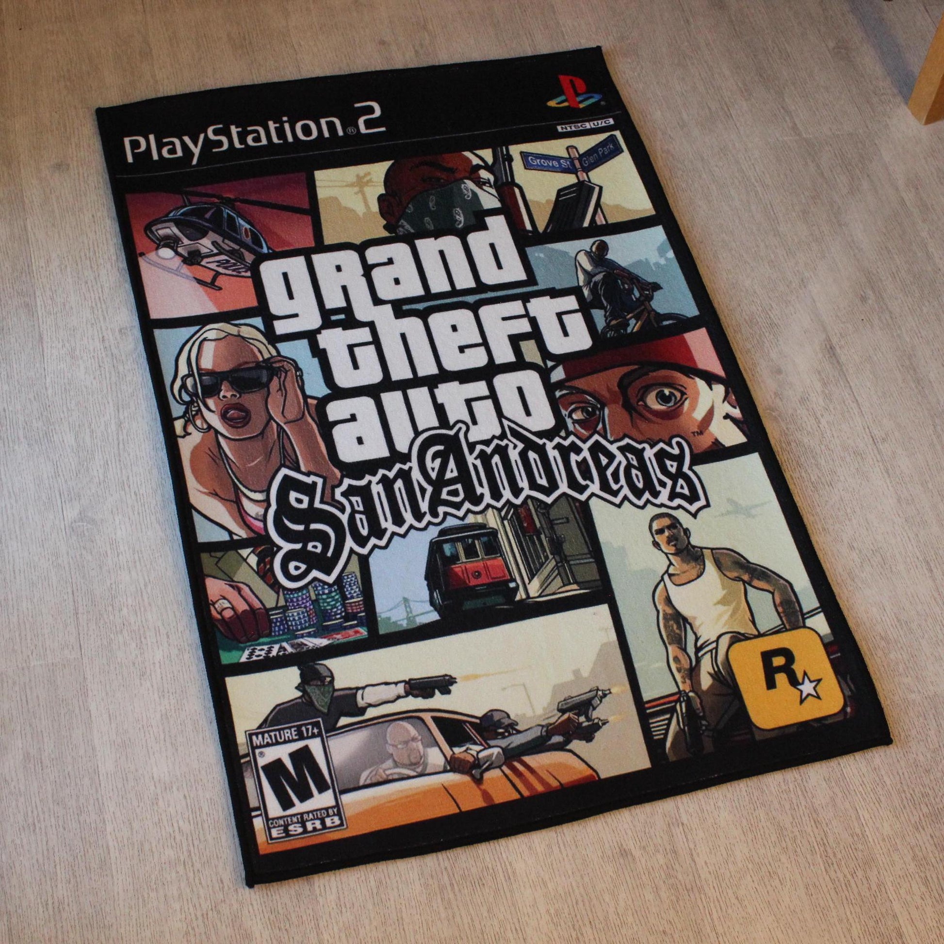 GTA San Andreas Rug - PS2 Video Game Cover Carpet - Rockstar Games Art - GTA Playstation Video Game - Gaming Room Decor - Soft Floor Cover