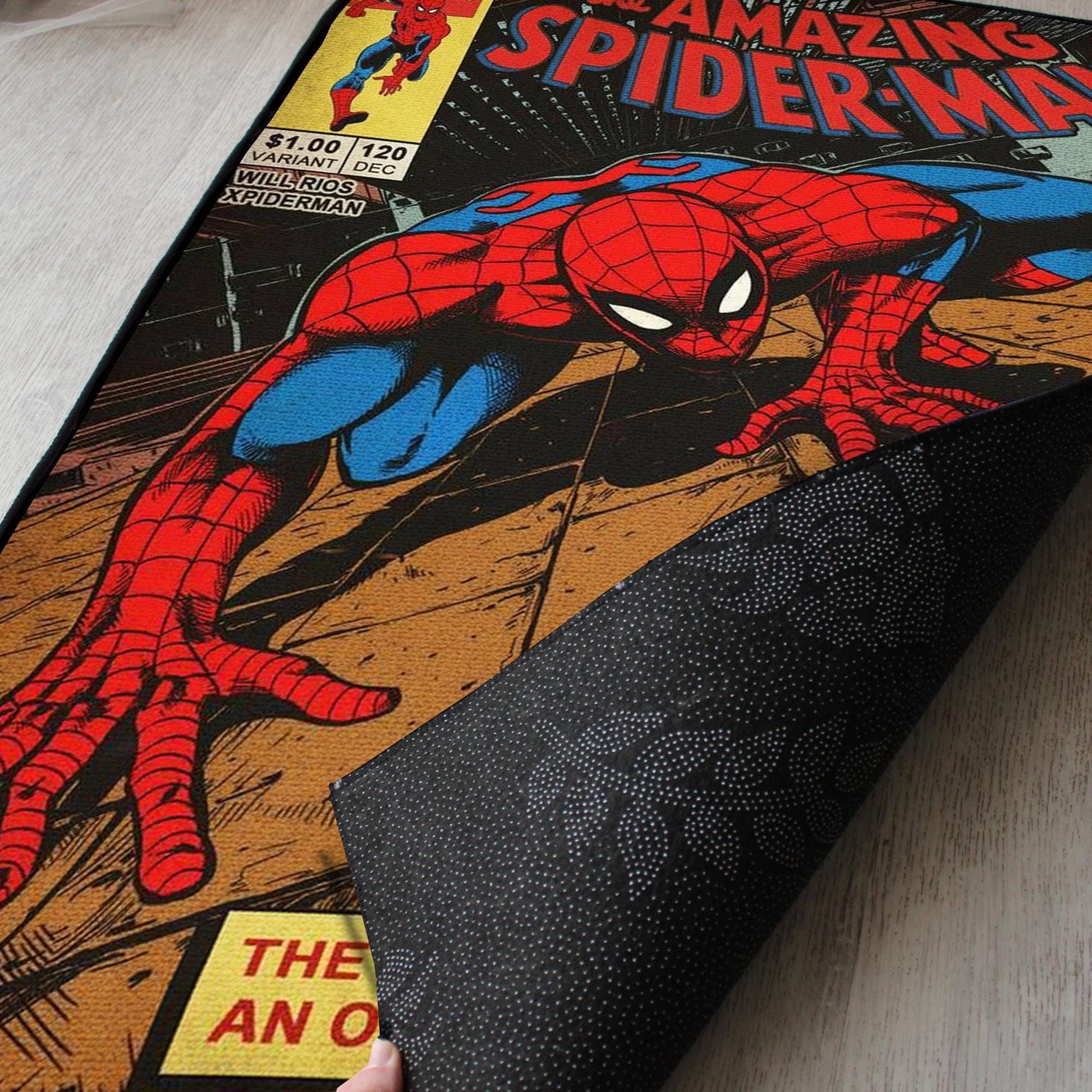 Spider-Man Rug - Classic Comics Cover Carpet - Marvel Superhero Inspired - Spider-Man Fan Art - Vintage Comic Art Mat - Soft Floor Cover