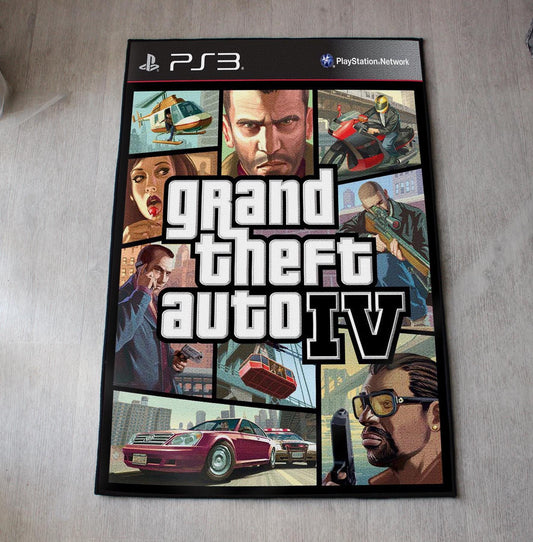 GTA 4 Rug - PS3 Video Game Cover - Grand Theft Auto IV Carpet - Rockstar Games Art - GTA Playstation Video Game Fan Mat - Soft Floor Cover