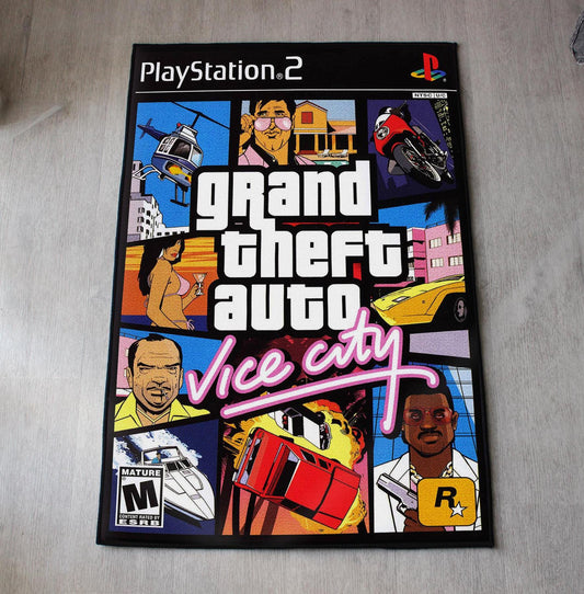 GTA Vice City Rug - PS2 Video Game Cover Carpet - Grand Theft Auto Art - Rockstar Games Art- GTA Playstation Video Game - Soft Floor Cover