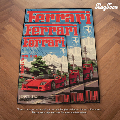F40 Rug - Sports Car Fan Art Carpet - Italian F40 Cover Art - Classic Car Inspired Mat - Luxury Car Art - Soft Floor Cover
