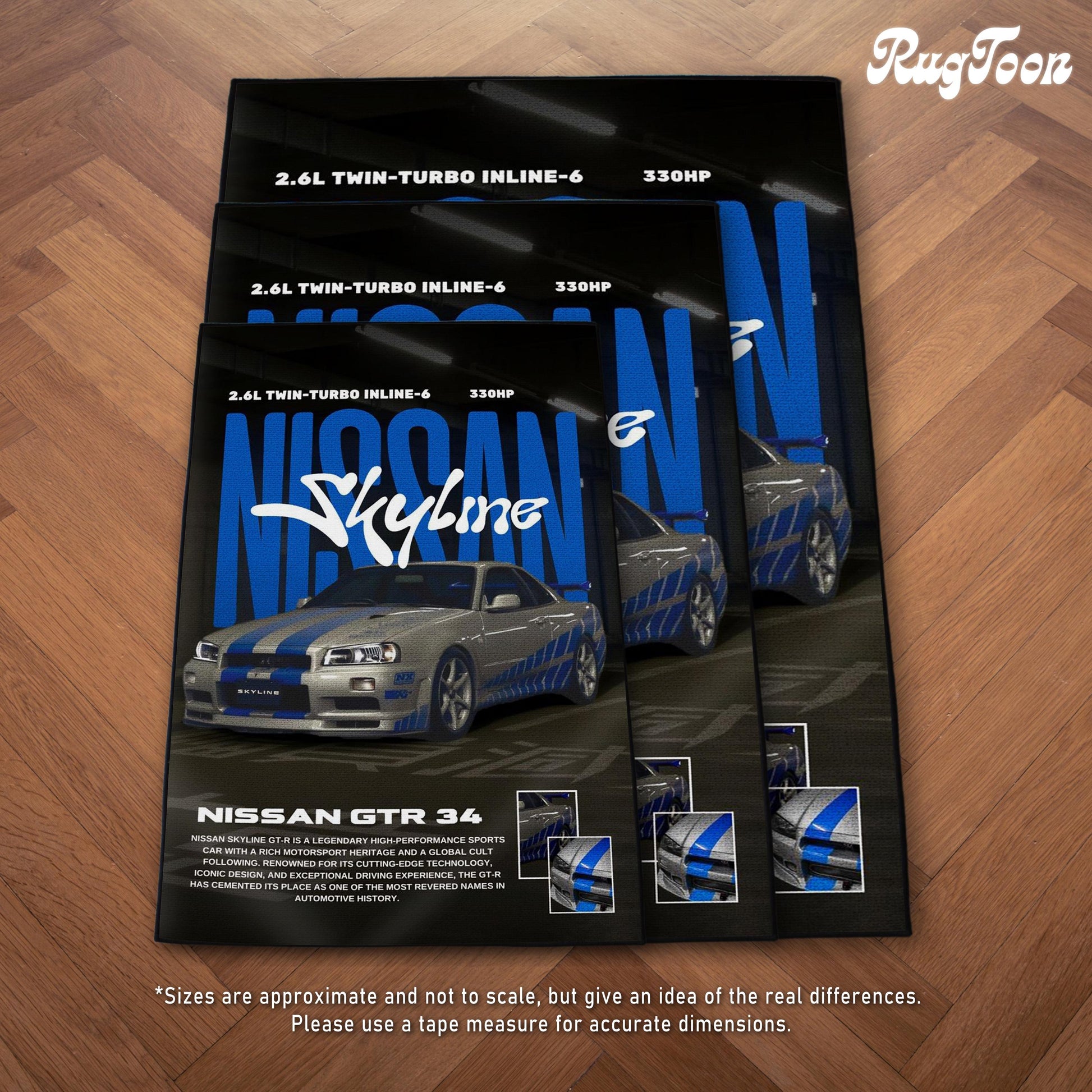 Skyline GTR 34 Rug - Car Fan Art Cover Carpet - Sports Car Poster Art - Vehicle Artwork - JDM Car Lovers Mat - Soft Floor Cover