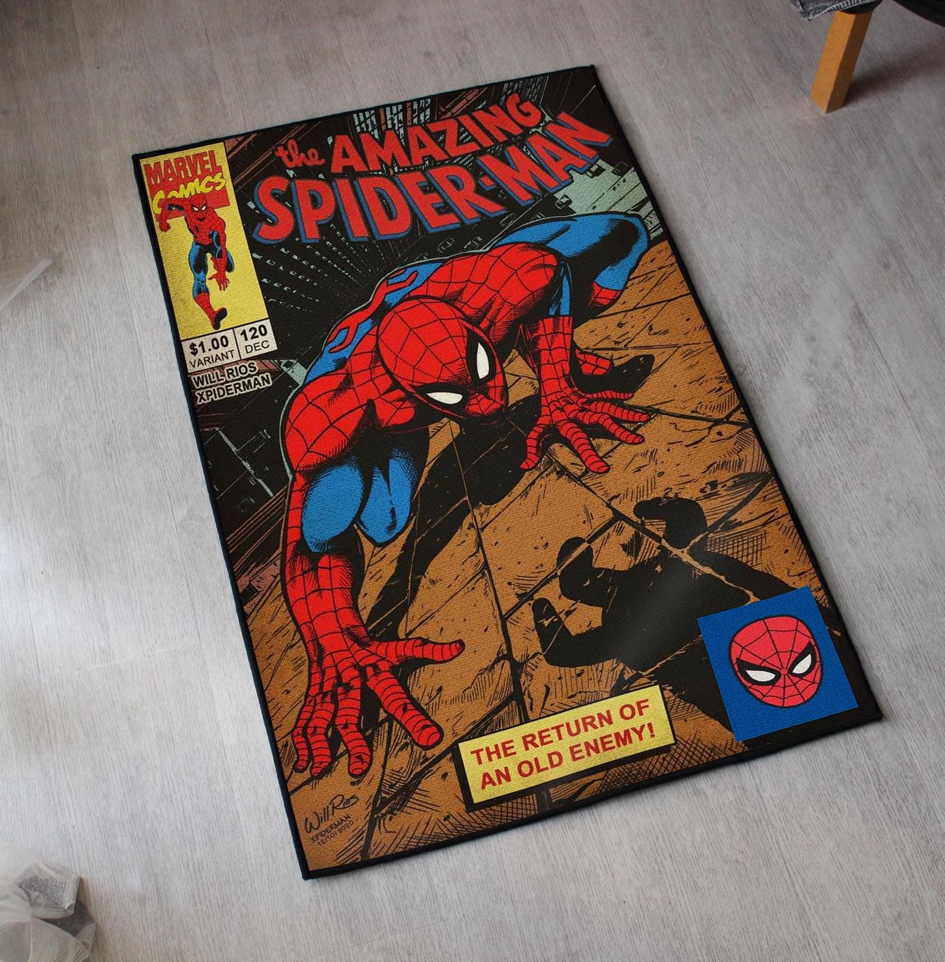 Spider-Man Rug - Classic Comics Cover Carpet - Marvel Superhero Inspired - Spider-Man Fan Art - Vintage Comic Art Mat - Soft Floor Cover