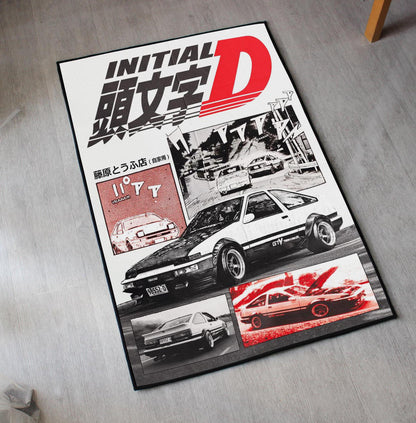 Initial D Rug - Anime Fan Art Carpet - Drift Racing Manga Inspired - Initial D Cover Art - Car Culture Mat - Japanese Anime Floor Cover