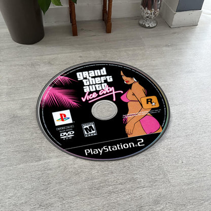 GTA Vice City Disc Rug - Rockstar Games PS2 Xbox 360 Carpet - Gamer Room Decor - Retro Game Mat - Video Game Fan Art