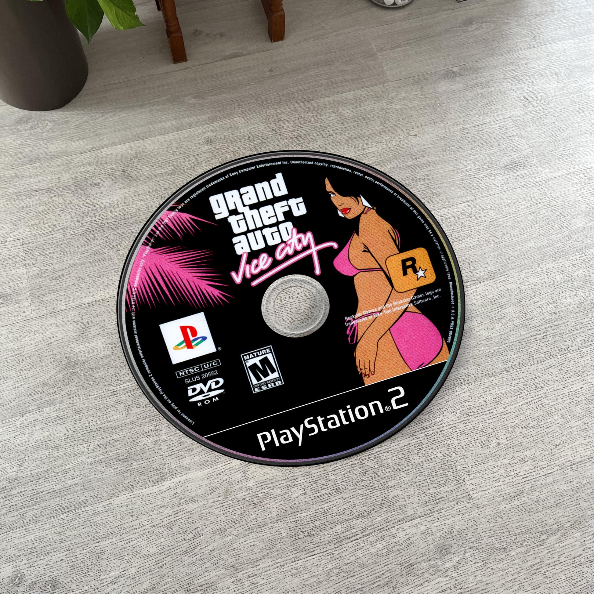 GTA Vice City Disc Rug - Rockstar Games PS2 Xbox 360 Carpet - Gamer Room Decor - Retro Game Mat - Video Game Fan Art