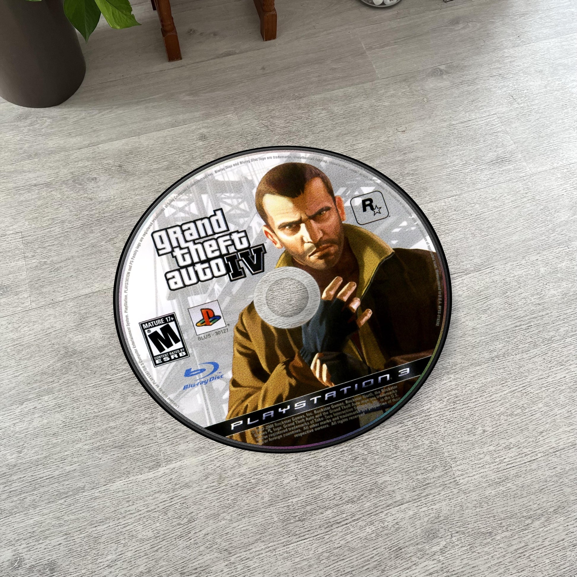 GTA IV Disc Rug - Rockstar Games PS3 Xbox 360 Carpet - Gamer Room Decor - Retro Game Mat - Liberty City Fan Art - Video Game Gift