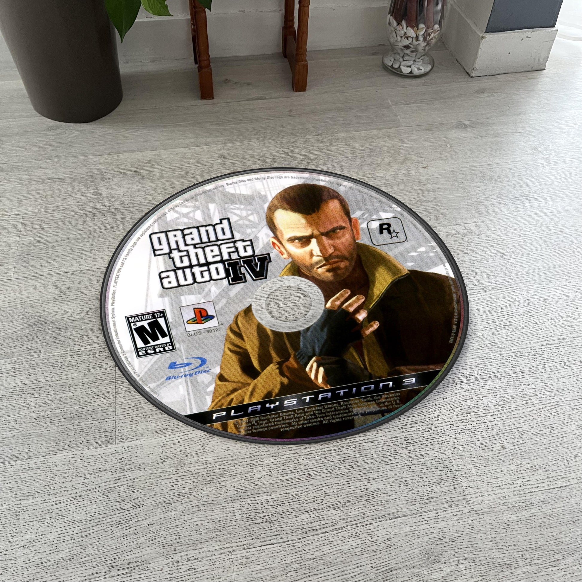 GTA IV Disc Rug - Rockstar Games PS3 Xbox 360 Carpet - Gamer Room Decor - Retro Game Mat - Liberty City Fan Art - Video Game Gift