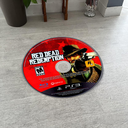 Red Dead Redemption Disc Rug - Rockstar Games PS2 Carpet - Cowboy Game Decor - Western Video Game Mat - Retro Game Fan Art