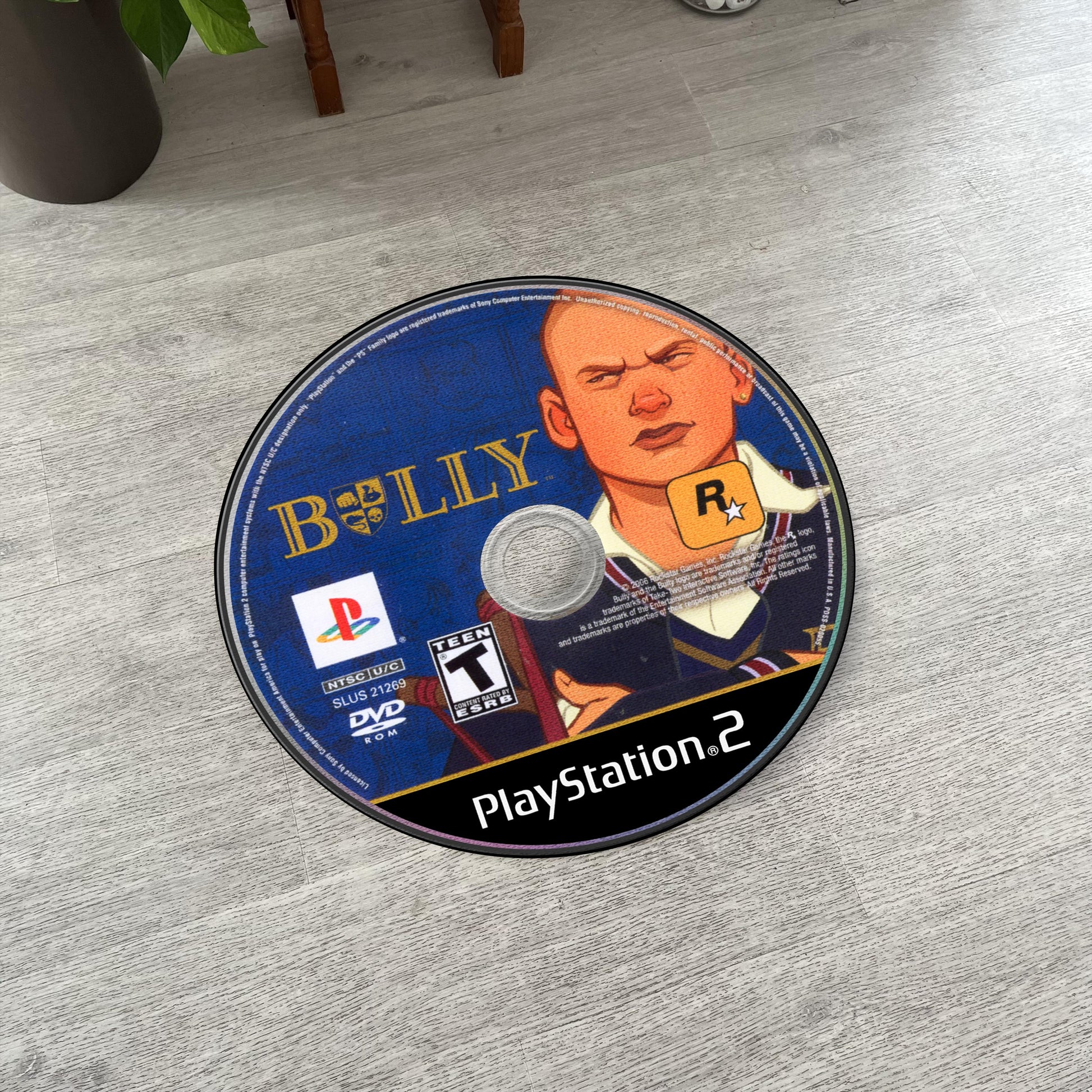 Bully Game Rug - Rockstar PS2 & Xbox 360 Disc Mat - Gamer Room Decor - Video Game Inspired - Soft Round Carpet - Fan Art Floor Cover