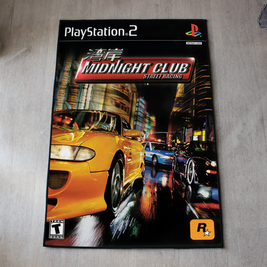 Midnight Club rug featuring PS2 cover art decorative design