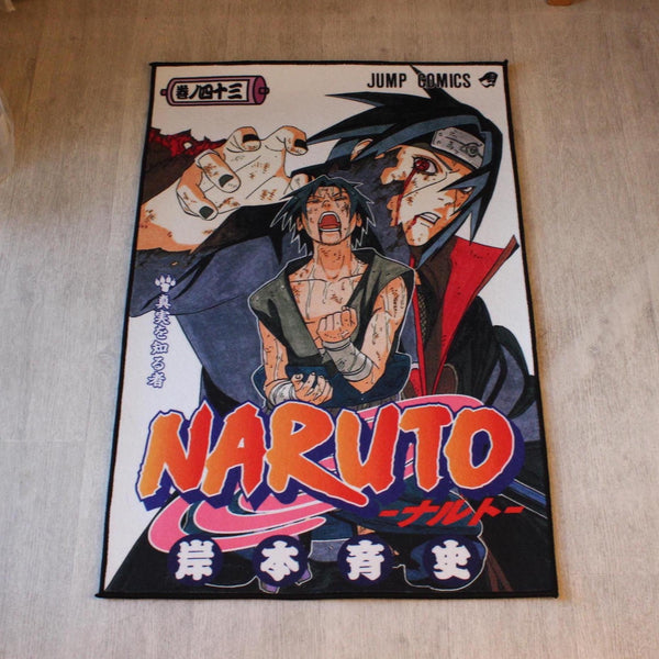 Naruto rug featuring Itachi Uchiha with manga cover style design