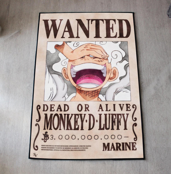 One Piece rug featuring Luffy Gear 5 wanted bounty art design