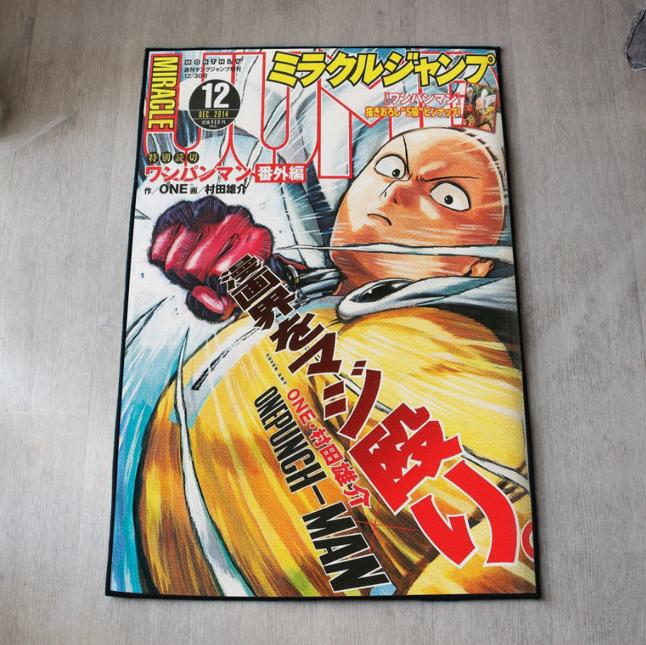 One Punch Man rug featuring Saitama from Shonen Jump cover art