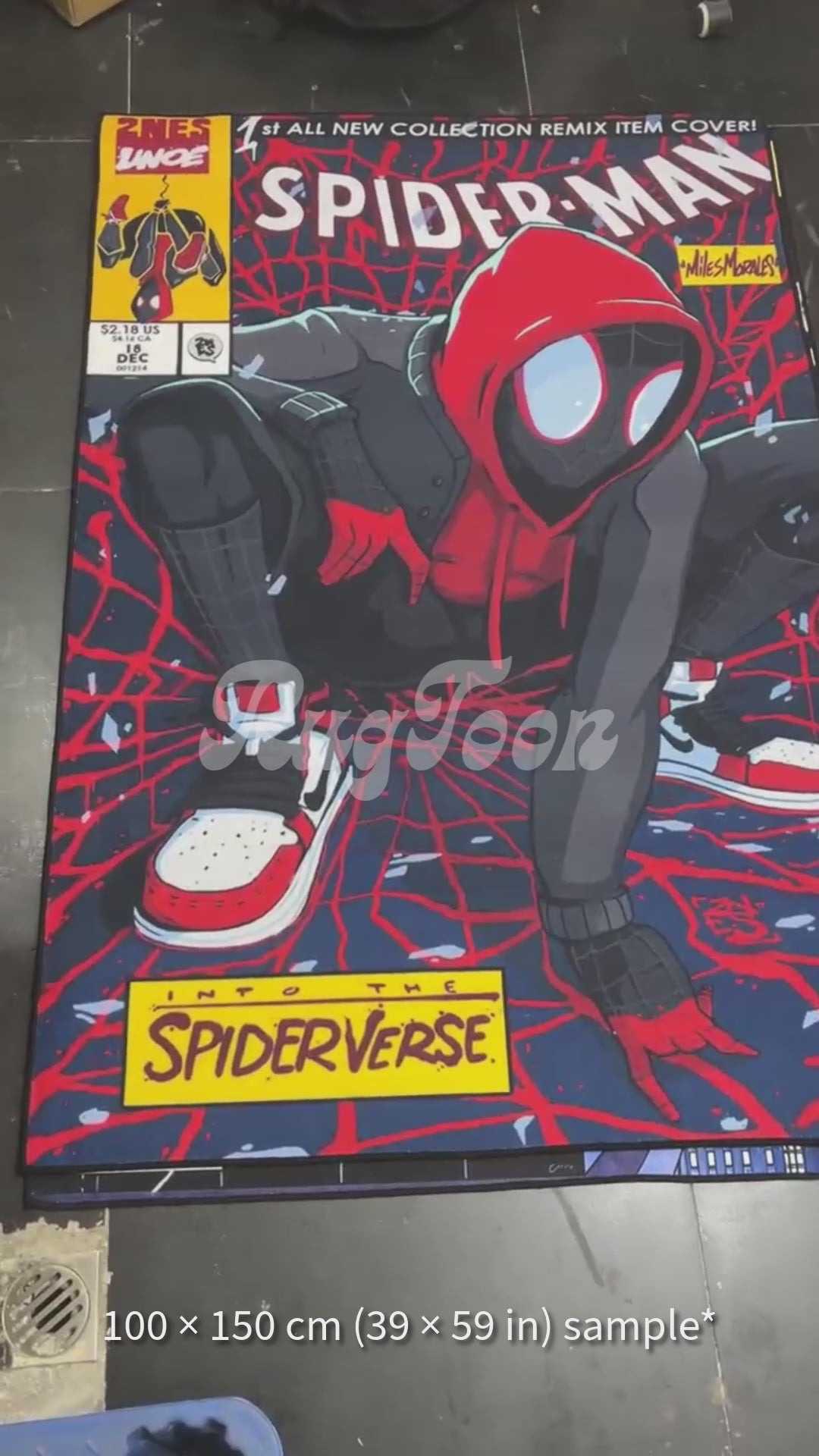 Spider-Man rug with Miles Morales comic book style design