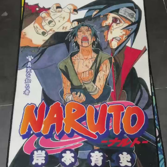 Naruto rug featuring Itachi Uchiha with manga cover style design