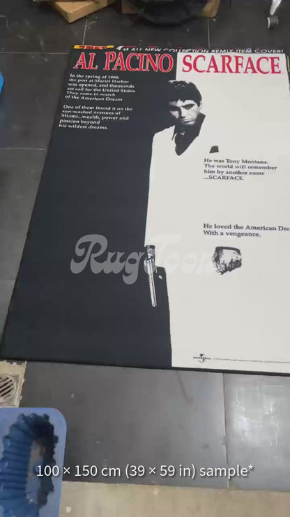 Scarface rug featuring Tony Montana movie poster art design