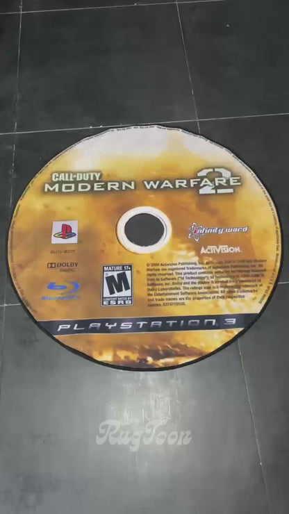 MW2 Call of Duty disc shaped rug for PS3 and Xbox 360 gamers