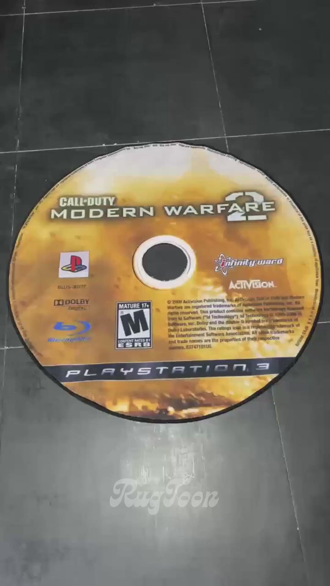 MW2 Call of Duty disc shaped rug for PS3 and Xbox 360 gamers