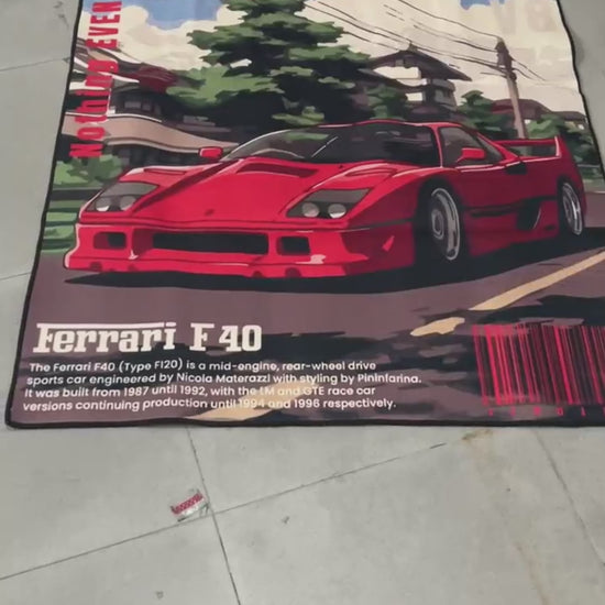 F40 rug featuring Ferrari sports car art design