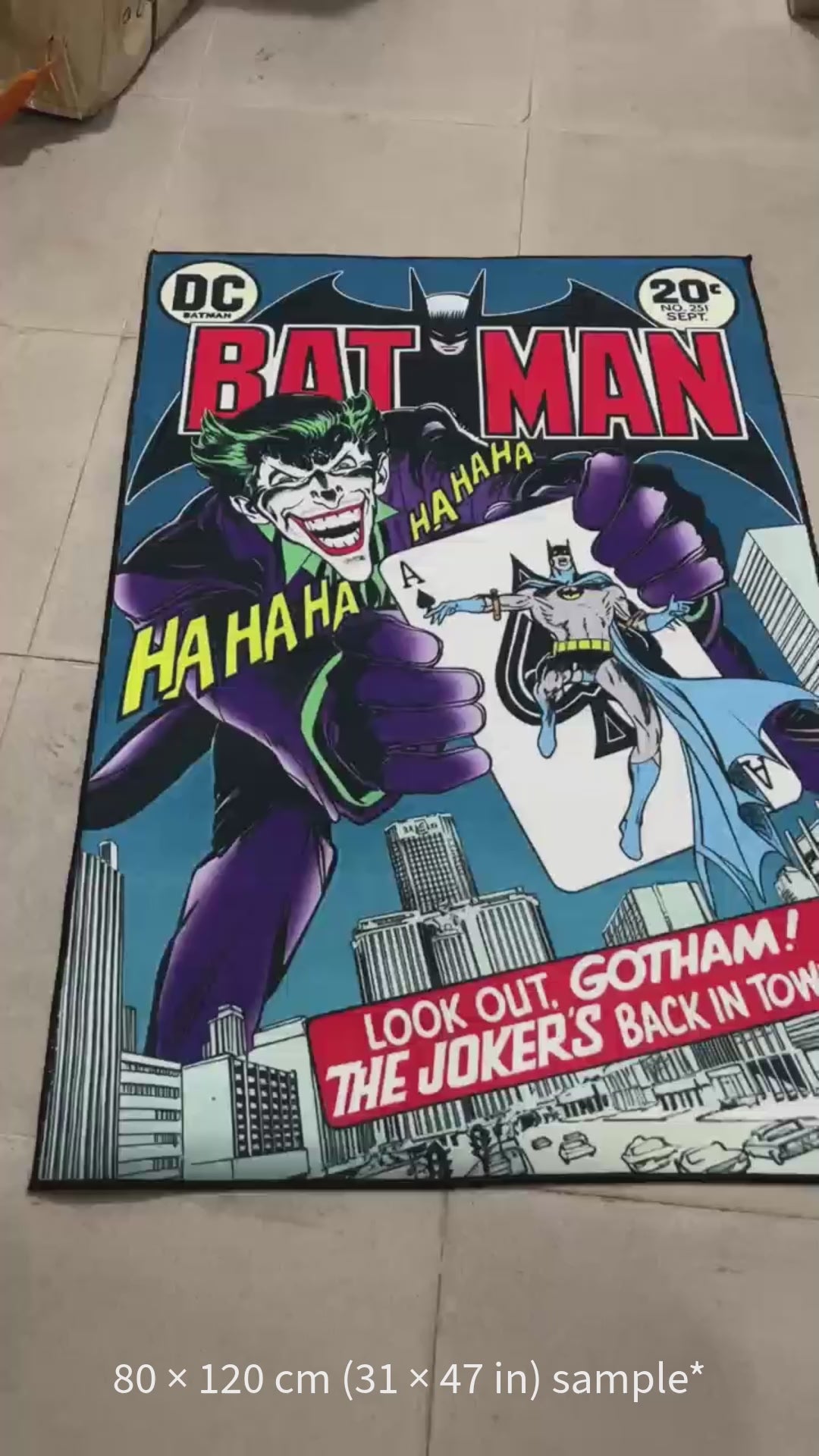 Batman rug with vintage DC Comics Joker design for home decor