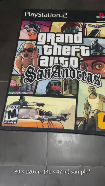 GTA San Andreas rug with PS2 video game cover art design