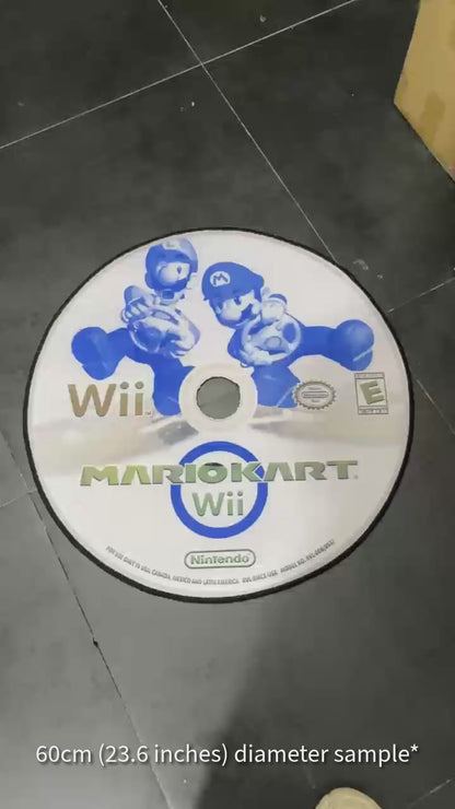 Mario Kart Wii rug styled like Nintendo game disc, video game carpet