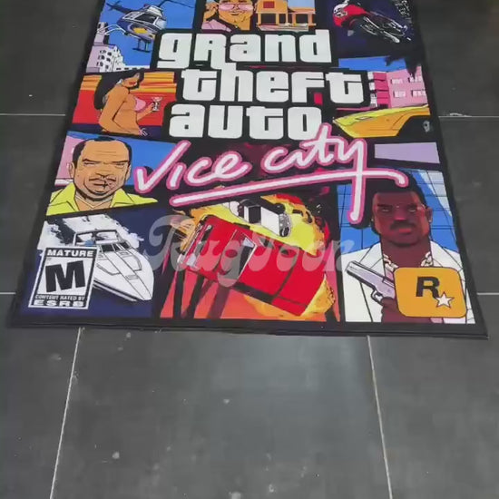GTA Vice City rug featuring PS2 video game cover art design