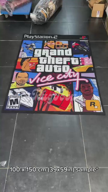 GTA Vice City rug featuring PS2 video game cover art design