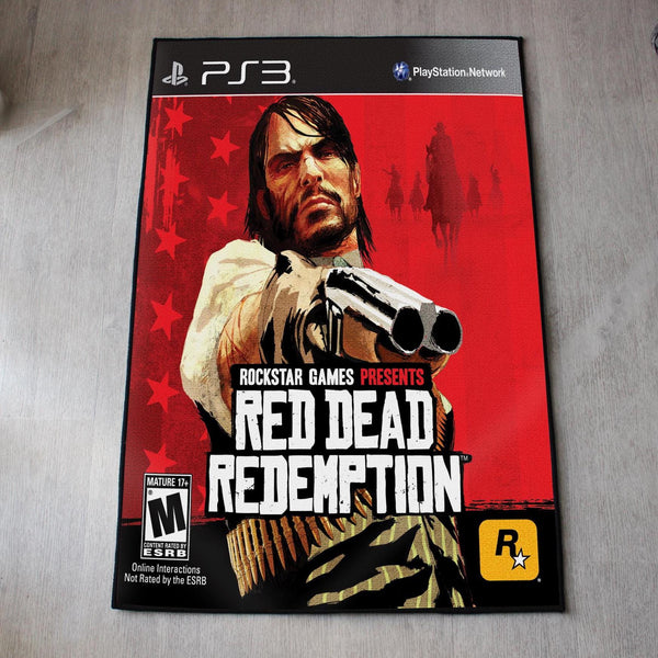 Red Dead Redemption rug featuring John Marston PS3 video game cover art