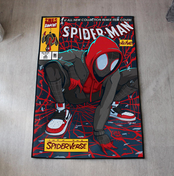 Spider-Man rug with Miles Morales comic book style design