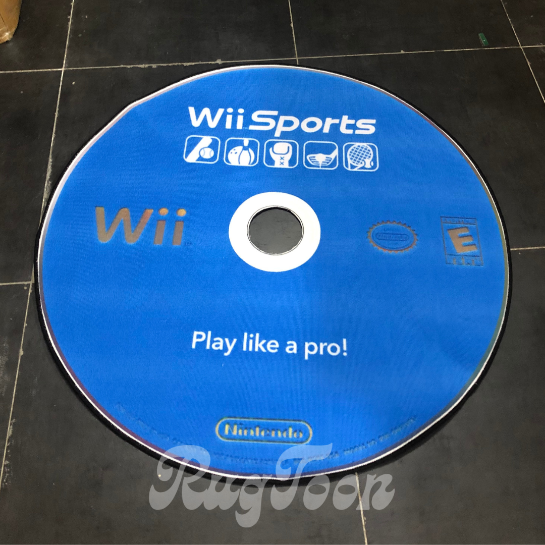 Wii Sports rug featuring Nintendo disc design, gaming floor mat