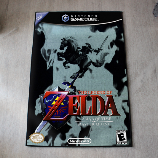 Zelda Ocarina of Time rug with GameCube cover art design decor